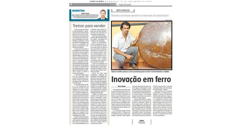 Página do jornal Estado de Minas com a reportagem “Inovação em ferro” e a foto de Fabrício Carvalho