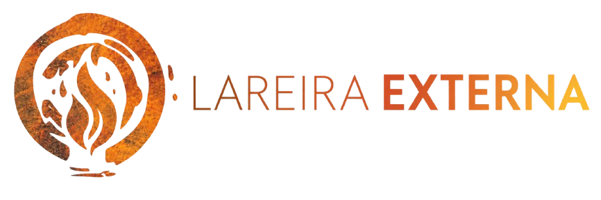 logo lareira externa com textura de aco corten